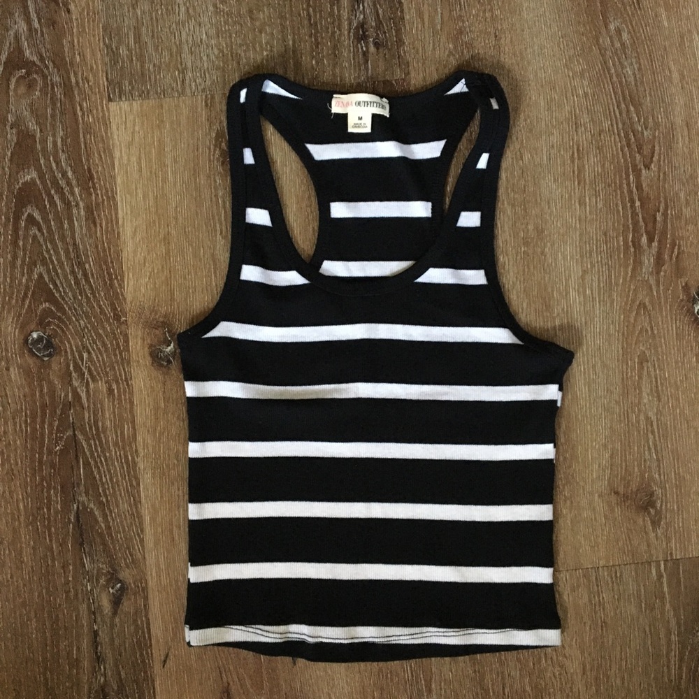 Black & white striped ribbed crop top